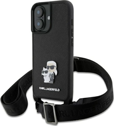 Picture of Karl Lagerfeld Saffiano Crossbody Strap Metal Karl and Choupette Case for Apple iPhone 16