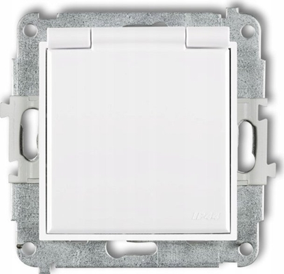 Picture of Karlik Gniazdo bryzgoszczelne Karlik Mini MGPB-1sp z uziemieniem SCHUKO 2P+Z klapka biaa, przesony torów prdowych biay