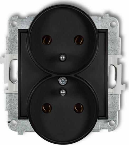 Picture of Karlik Gniazdo podwójne do ramki Karlik Icon 12IGPR-2z z uziemieniem 2x2P+Z bez przeson torów prdowych czarny mat