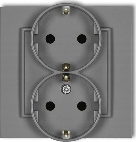 Picture of Karlik Gniazdo podwójne Karlik Mini 27MGP-2sp z uziemieniem SCHUKO 2x2P+Z przesony torów prdowych szary mat