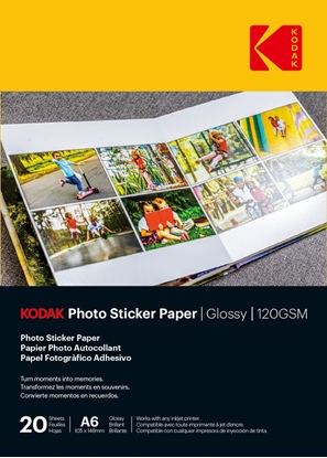 Attēls no KODAK Photo Sticker Paper Gloss 120gsm A6x20 (3510652)