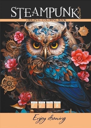 Изображение Kolorowanka A4 8 obrazków Steampunk Sowa