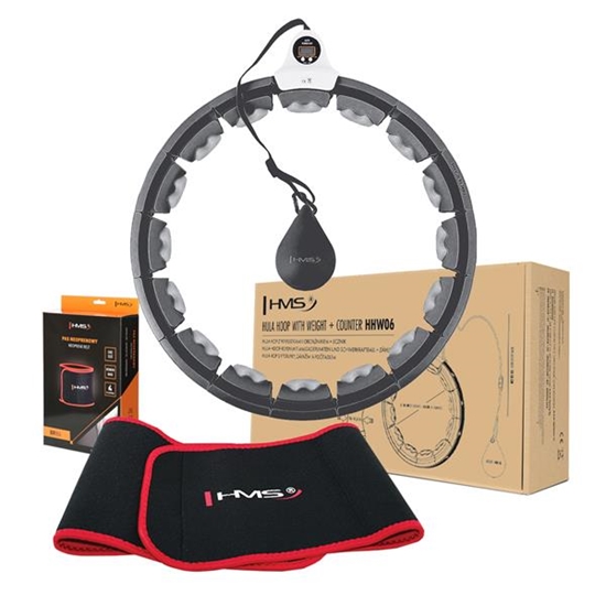 Picture of Komplekts HULA HOOP HHW06 BLACK WITH A GRAVITY BALL AND COUNTER HMS + WAIST SUPPORT BR163 RED