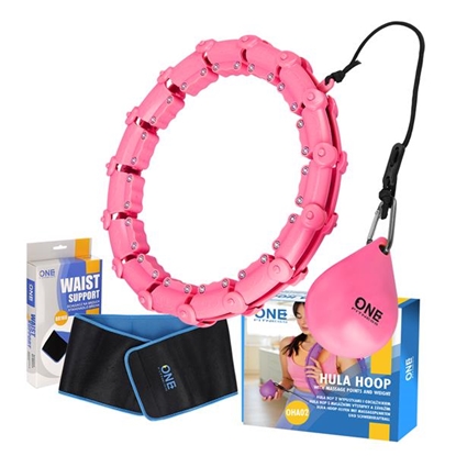 Attēls no Komplekts HULA HOOP OHA02 PINK WITH WEIGHT ONE FITNESS + WAIST SUPPORT BR160