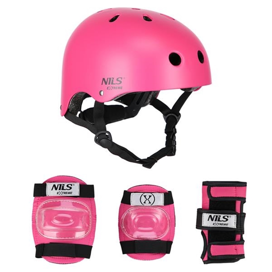 Picture of Komplekts MR290+H290 HELMET WITH PROTECTORS SET PINK SIZE M NILS EXTREME