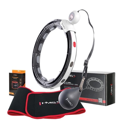 Attēls no Komplekts SET HULA HOOP MAGNETIC BLACK HHM15 WITH WEIGHT + COUNTER HMS + WAIST SUPPORT BR163 RED