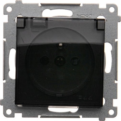 Picture of Kontakt-Simon Simon 54 Gniazdo do wersji IP44 z usz. (modu) 16A 250V klapka transparentna czarny mat usz. do ramek S54 PREMIUM DGZ1BZ.01/49A