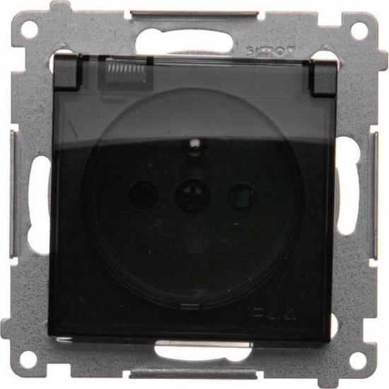 Picture of Kontakt-Simon Simon 54 Gniazdo do wersji IP44 z usz. (modu) 16A 250V klapka transparentna czarny mat usz. do ramek S54 PREMIUM DGZ1BZ.01/49A