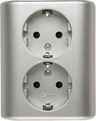 Picture of Kontakt-Simon Simon 54 Gniazdo podwójne Schuko podtynkowe z przesonami wersja skandynawska srebrny mat EGSZ2PZ/43