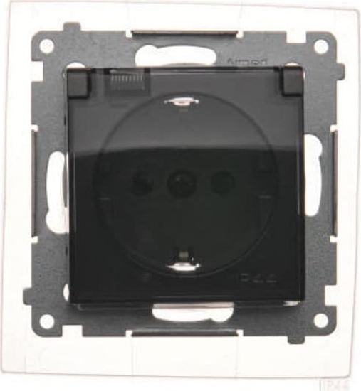 Picture of Kontakt-Simon Simon 54 Gniazdo Schuko do wersji IP44 z przesonami z uszczelk ramki (modu) 16A 250V klapka transp. czarny mat DGSZ1BZ.01/49A