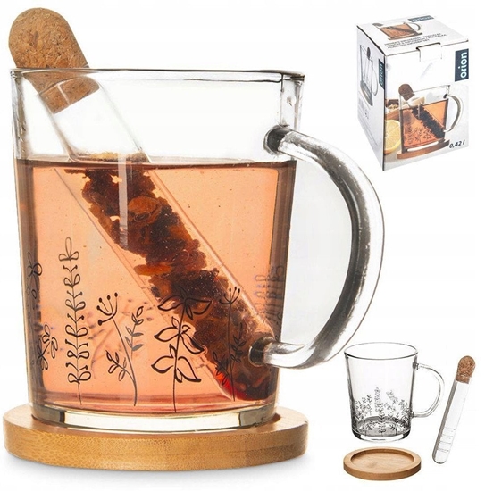 Picture of Kubek szklany z zaparzaczem i podstawk bambusow roliny zestaw 3 el. 400 ml