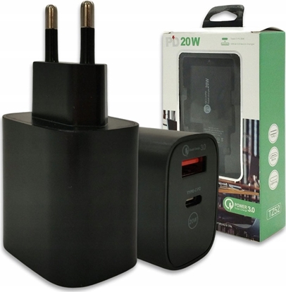 Attēls no adowarka . DENMEN CZARNA ADOWARKA SIECIOWA USB +  KABEL TYP-C DC09T-W