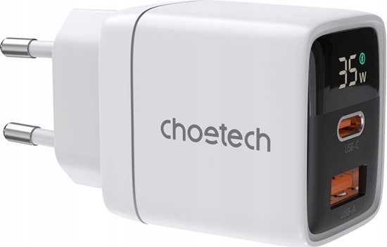 Picture of adowarka Choetech adowarka sieciowa Choetech PD6052 USB-C USB-A PD 35W GaN z wywietlaczem - biaa
