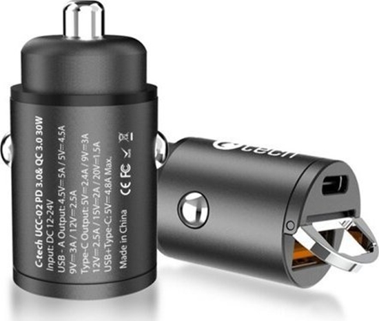 Изображение adowarka C-Tech C-TECH nabíjeka USB do auta UCC-02, 1x Type C + 1 x Type A, 30W