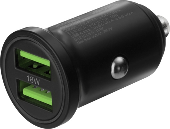 Изображение adowarka Deltaco DELTACO USB car charger, 2x USB-A 18 W, fast charging, total 36 W black USB-CAR128