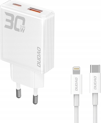 Изображение adowarka Dudao adowarka sieciowa GaN Dudao A30EUL 30W USB-A / USB-C + kabel USB-C - Lightning - biaa