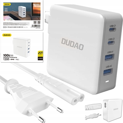 Attēls no adowarka Dudao Szybka adowarka sieciowa GaN 100W 2 x USB-C / 2 x USB Dudao A100EU - biaa