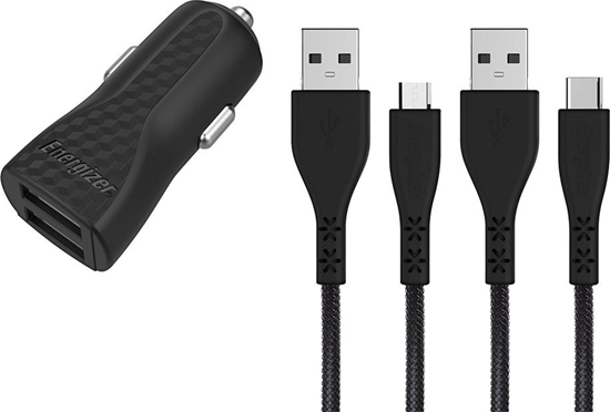 Picture of adowarka Energizer Energizer Hardcase adowarka samochodowa 2USB 2,4A z kablem typ-C i microUSB czarna Lifetime