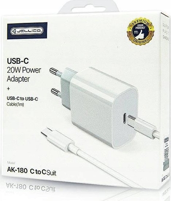 Изображение adowarka Jellico JELLICO adowarka sieciowa AK180 PD 20W 1xUSB-C + kabel USB-C - USB-C Biay