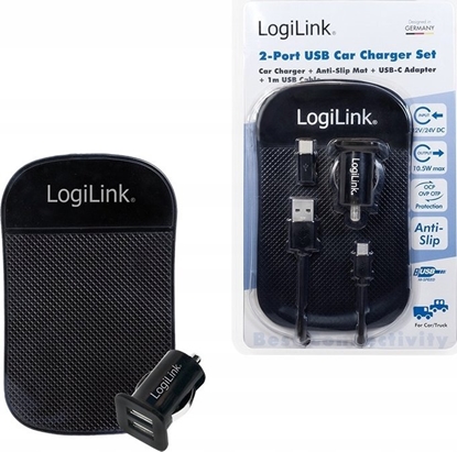 Picture of adowarka LogiLink Logilink USB Kfz Netzteil, 2x USB-Port, 10.5W + Antirutschm.