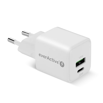 Attēls no Ładowarka sieciowa GaN 1X USB, 1X USB-C 20W QC3.0 Biała