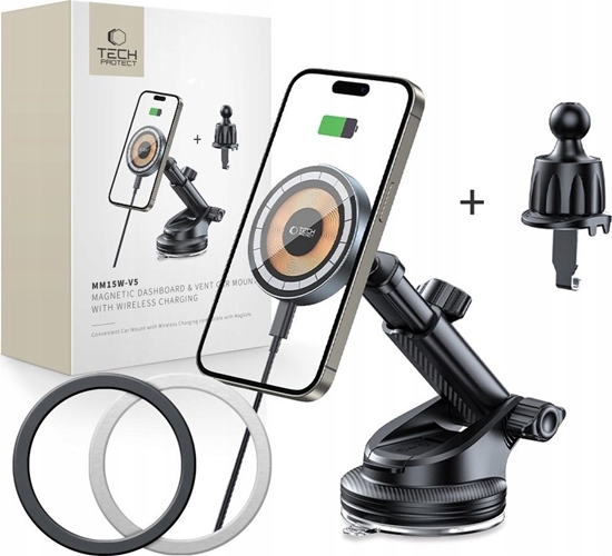 Picture of adowarka Tech-Protect TECH-PROTECT MM15W-V5 MAGNETIC MAGSAFE DASHBOARD & VENT CAR MOUNT WIRELESS CHARGER 15W BLACK