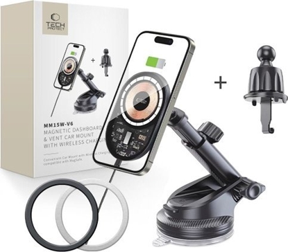Picture of adowarka Tech-Protect TECH-PROTECT MM15W-V6 MAGNETIC MAGSAFE DASHBOARD & VENT CAR MOUNT WIRELESS CHARGER 15W BLACK