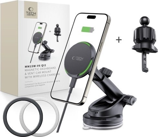 Picture of adowarka Tech-Protect TECH-PROTECT MM15W-V7 QI2 MAGNETIC MAGSAFE DASHBOARD & VENT CAR MOUNT WIRELESS CHARGER 15W BLACK