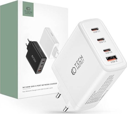 Picture of adowarka Tech-Protect TECH-PROTECT NC100W-GAN 4-PORT NETWORK CHARGER PD100W/QC3.0 WHITE