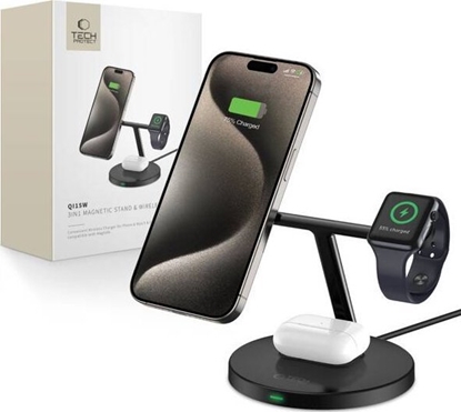 Picture of adowarka Tech-Protect TECH-PROTECT QI15W-A35 3IN1 MAGNETIC MAGSAFE WIRELESS CHARGER BLACK