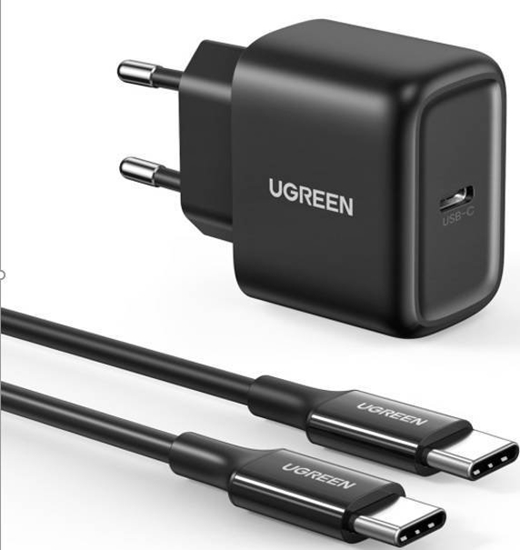 Picture of adowarka Ugreen adowarka sieciowa UGREEN CD250, 25W, USB-C (czarny) + kabel USB-C do USB-C, 2m (czarny)