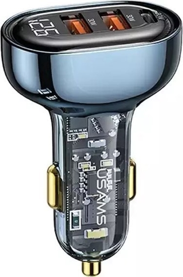 Picture of adowarka Usams adowarka samochodowa USAMS 2xUSB+1xUSB-C 80W Fast Charge niebieski/blue (US-CC159)