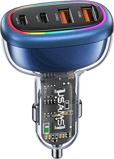 Picture of adowarka Usams adowarka Samochodowa USAMS 2xUSB-C 2xUSB-A C34 120W niebieska CC169CC01 (US-CC169)