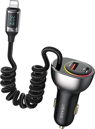 Picture of adowarka Usams adowarka samochodowa USAMS US-CC193 1xUSB-A 18W+1xUSB-C 30W + kabel Ligtning 30W PD+QC Fast Charge czarny/black