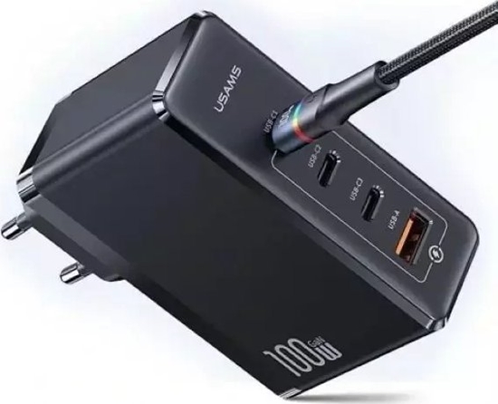 Picture of adowarka Usams adowarka sieciowa USAMS T50 3xUSB-C+1xUSB GaN 100W PD Fast Charge czarny/black (US-CC163)