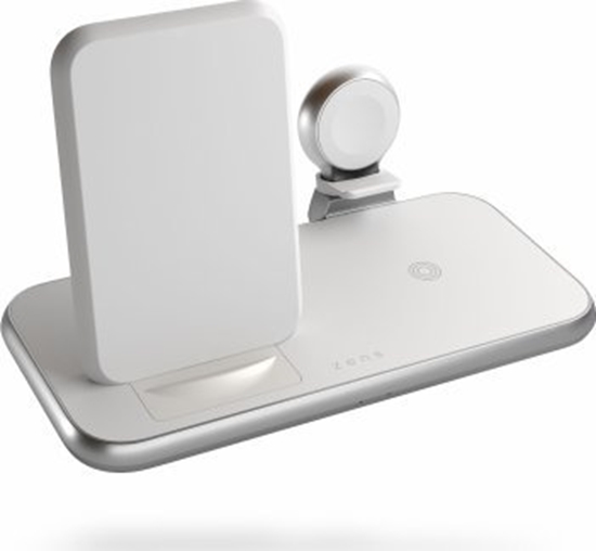 Picture of adowarka Zens ZENS Aluminium 4w1 Stand Wireless Charger - bezprzewodowa stacja adujca do trzech urzdze (45W), z moliwoci adowanie czwartego urzdzenia przez kabel (white)