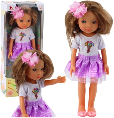 Attēls no Lalka W Fioletowej Sukience Dugie Brzowe Wosy Spinka Kwiat LEAN Toys