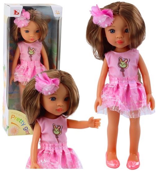 Picture of Lalka W Róowej Sukience Dugie Brzowe Wosy Spinka Kwiat LEAN Toys