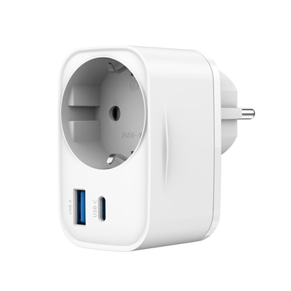 Attēls no Lādētājs Gembird 2-port USB Fast Charger with Pass-through AC socket 20W White