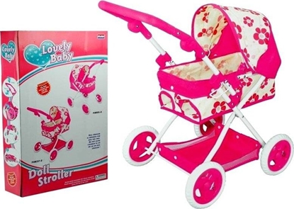 Изображение Lean Sport Róowy gboki wózek dla lalek w kwiatki