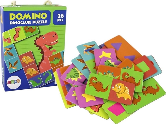Picture of LeanToys Gra Logiczna Puzzle Dwustronne Domino Dinozaury 10cm x 5cm 28 El.