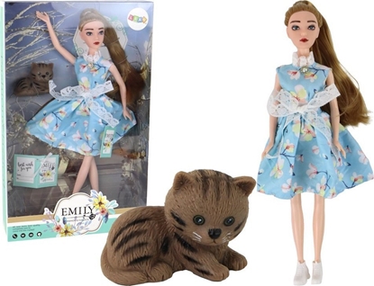 Attēls no LeanToys Lalka Dla Dzieci Emily Wiosenna Dugie Wosy Niebieska Sukienka Kotek