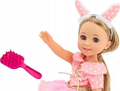 Attēls no LeanToys Lalka Róowa Sukienka Dugie Wosy Opaska Szczotka 38cm