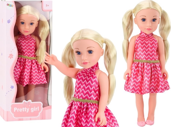 Изображение LeanToys Lalka Róowa Sukienka Kucyki Blond Wosy Dua Laleczka 46cm