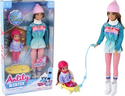 Attēls no LeanToys Lalki Anlily mama z córk± na sankach zestaw sanki