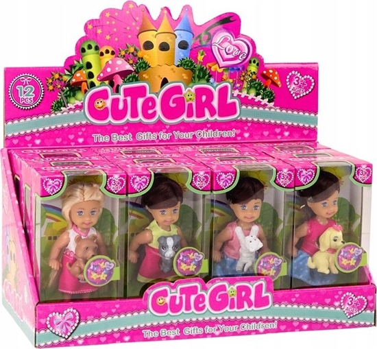 Изображение LeanToys Mini Laleczka Dugie Wosy Sukienka Kolorowa Piesek