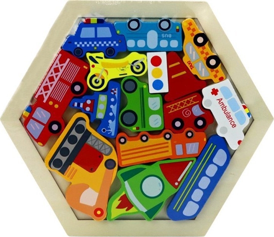 Picture of LeanToys Puzzle Ukadanka Pojazdy Rakieta Klocki Drewniane Kolorowe 15 ele.