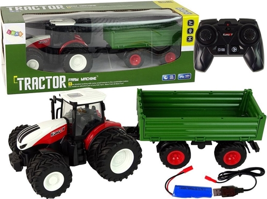 Изображение LeanToys Traktor Zdalnie Sterowany z Przyczep 1:24 Czerwony Zielony