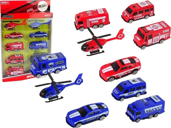 Изображение LeanToys Zestaw 10 Resoraków Pojazdy Ratownicze Policja Stra