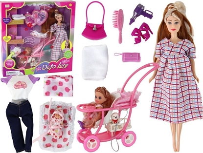 Изображение LeanToys Zestaw Lalka Lucy W Ciy Niemowl  Wózek  Dugie Brzowe Wosy